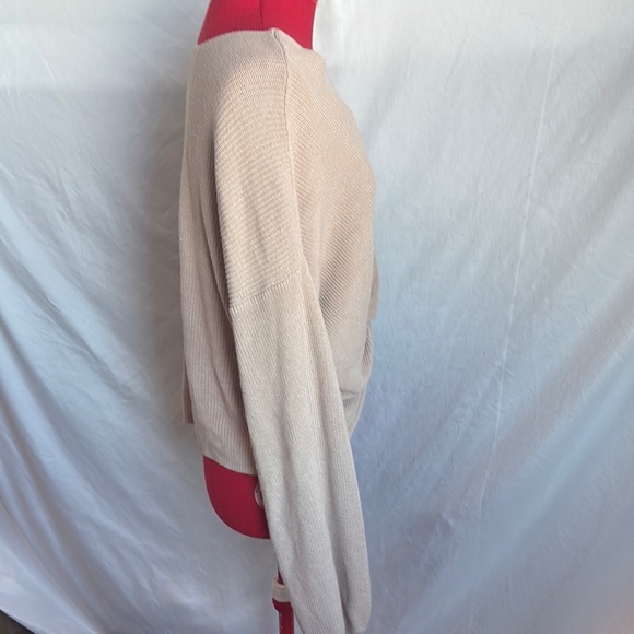 OAK + FORT Tan V-Neck Sweater with Wrap Style MM203 - Picture 6 of 6
